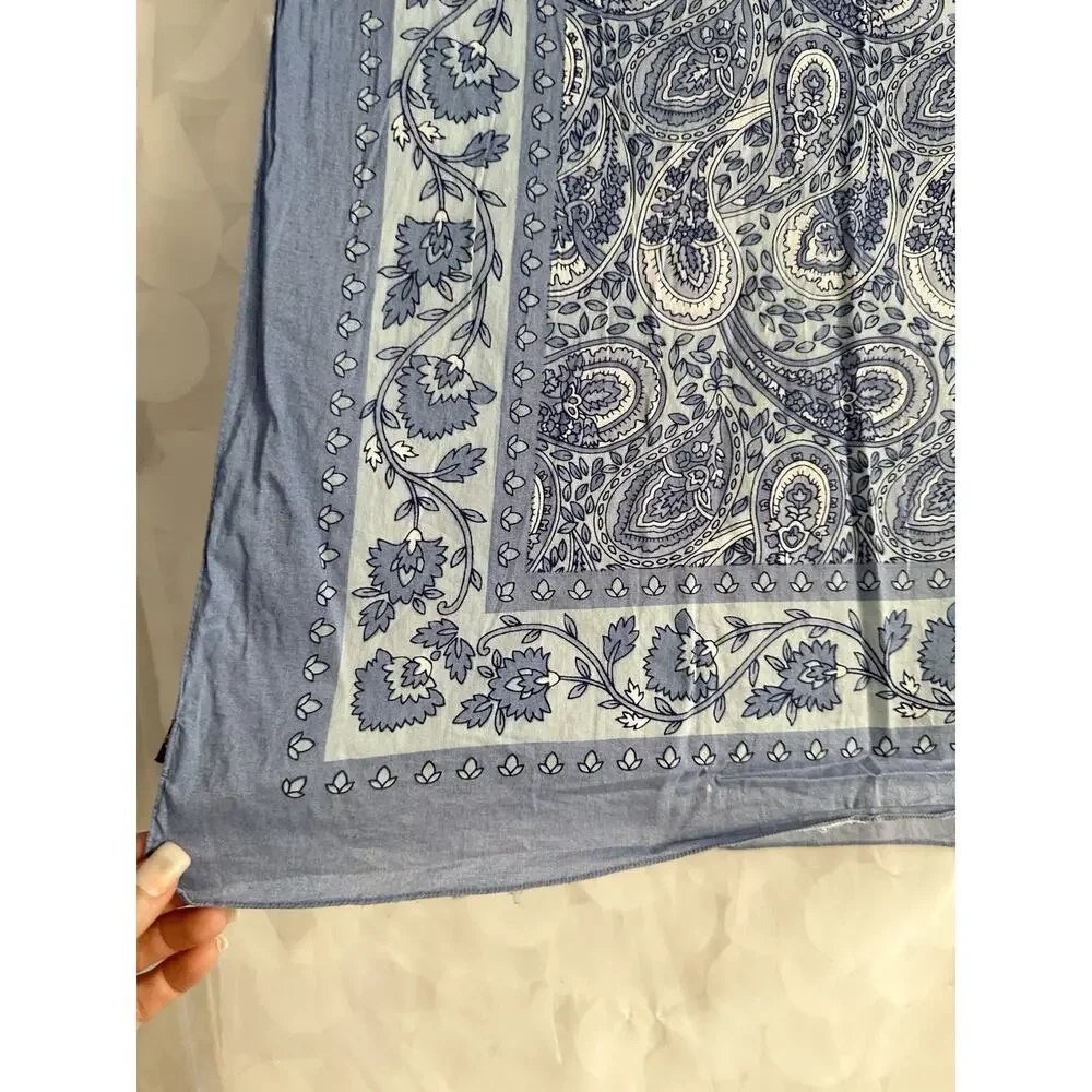 ANNE TAYLOR Scarf Sarong Pashima Blue White Paisley Floral Oversized 100% Cotton